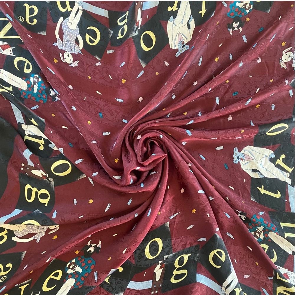 Neutrogena Scarf Unisex OS Burgundy Silk Animal Graphic Whimsical Eclectic